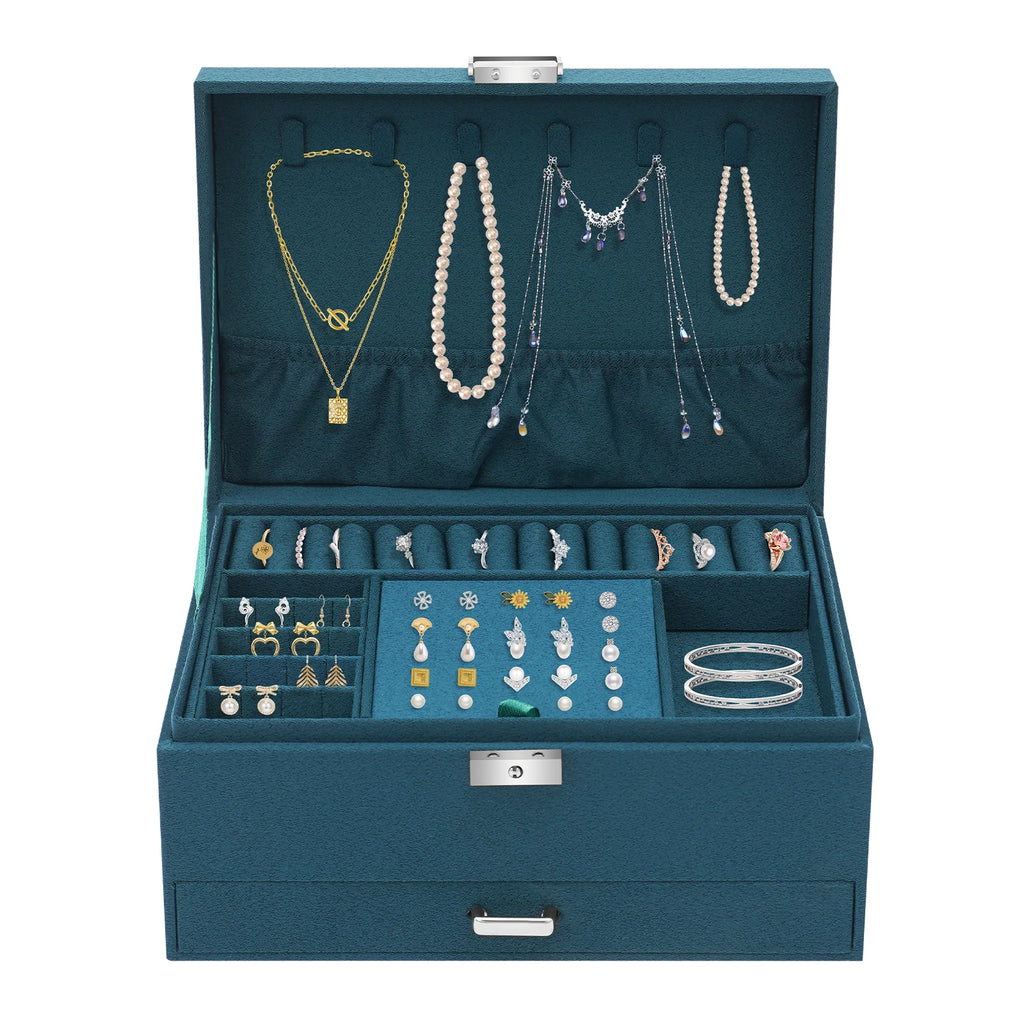 3-tier Jewelry Box Exquisite Storage Box, Flannel Jewelry Watches Display Case for Earrings, Necklaces, Bracelets 24x17x11c TAVEN System LLC