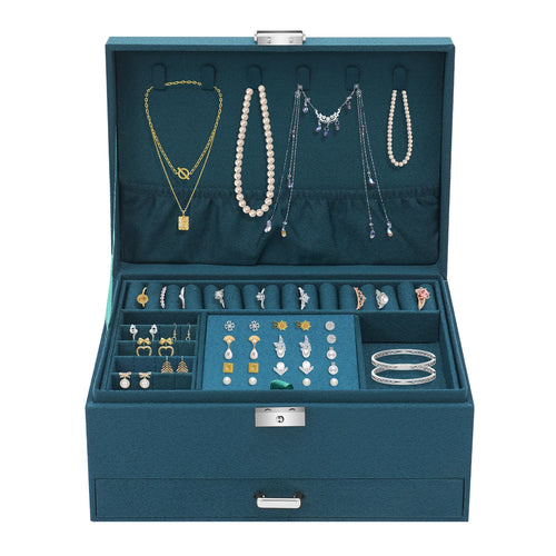 3-tier Jewelry Box Exquisite Storage Box, Flannel Jewelry Watches Display Case for Earrings, Necklaces, Bracelets 24x17x11c TAVEN System LLC