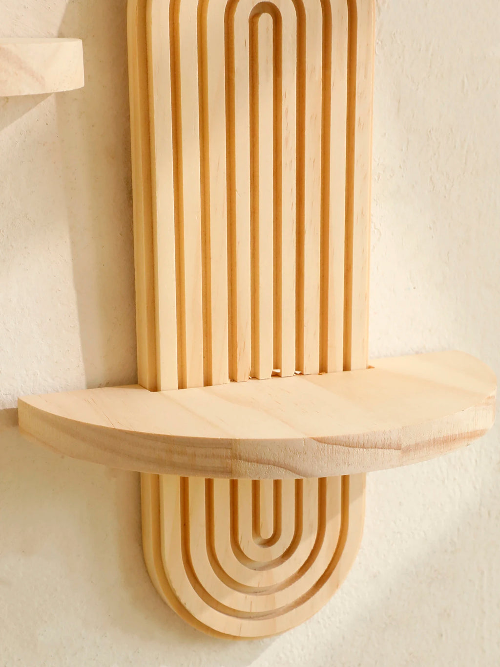 1Pc Boho Style Wooden Wall Shelves - Geometric Wall Mounted Shelves, Natural Wood Finish, Modern Home Decor, Plant Decorative TAVEN System LLC