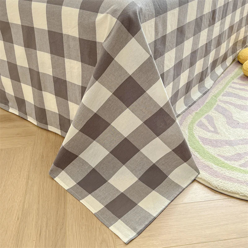 Japanese Style 100% Cotton Plaid Bed Sheet Soft Skin Friendly Flat Sheet or Sheet and Pillowcases Set Queen King Size Bedspreads TAVEN System LLC