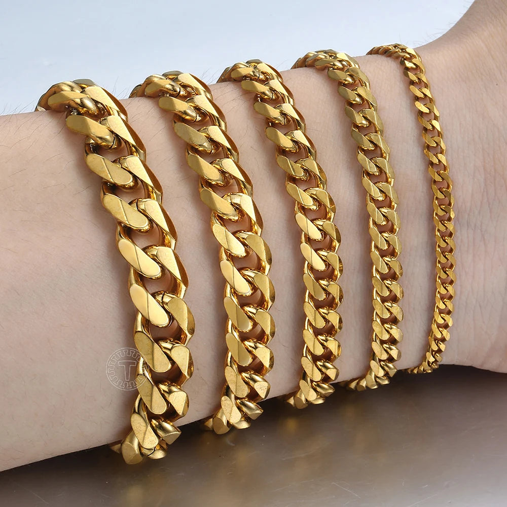 3-11MM Gold Color Stainless Steel Bracelets For Men Women Unisex Curb Cuban Link Chain Simple Wrist Jewelry Gifts TAVEN System LLC