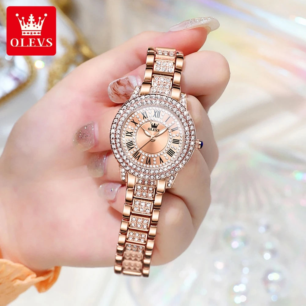 OLEVS Original Diamond Watch for Women Fashion Elegant Stainless Steel Waterproof Quartz Wristwatch Luxury Ladies Dress Watches TAVEN System LLC