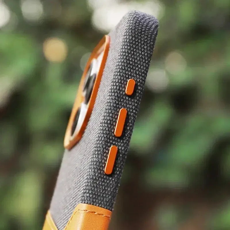 Color: Orange, Material: Silicon - Card Holder MagSafe Leather Phone Case For iPhone 15 14Pro Max 13 14 Pro 12 Pocket Wireless Charging Alloy Lens Hit Color Cover Tim Cook