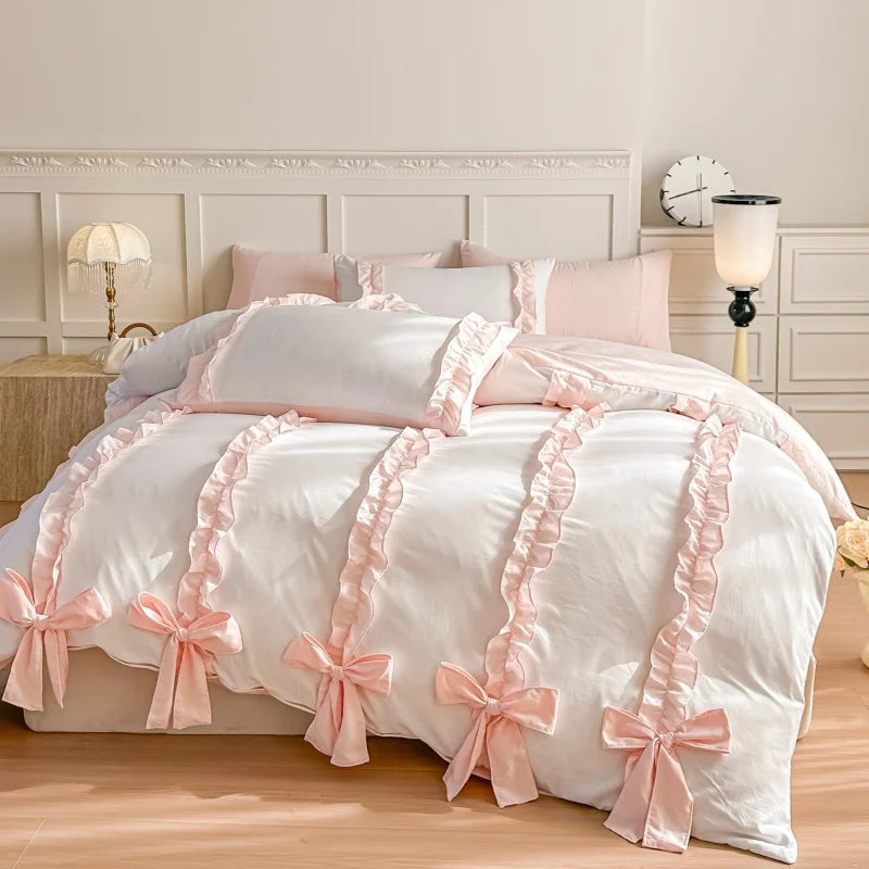 3 Piece Sheet Set  pink bowknot duvet cover Set ， comfortable Bedding Set Bedspread for All Season TAVEN System LLC