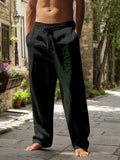 Men Linen Wide Leg Casual Pants Loose Lightweight Trousers Breathable Summer Spring Fall Daily Wear TAVEN System LLC