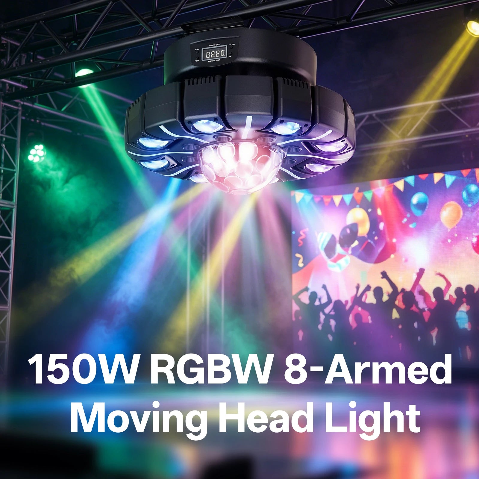 U'King 150W RGBW 8-Armed Moving Head Light Auto Speed Magic Ball Stage Light DMX512 DJ Light For Wedding Party KTV Home Theater TAVEN System LLC