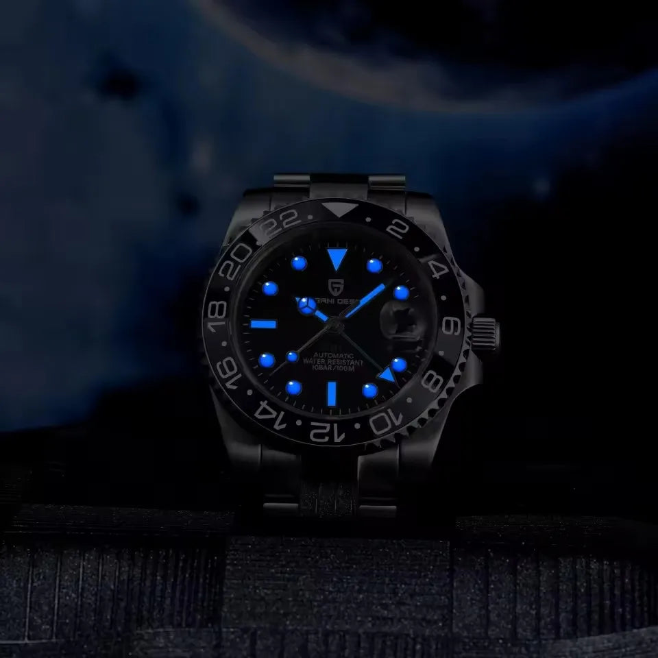 PAGANI DESIGN 40MM Black Gray Dual Tone Automatic Mechanical GMT WATCH Sapphire Glass Stainle Steel Sports luminous Watches men - TAVEN System LLC