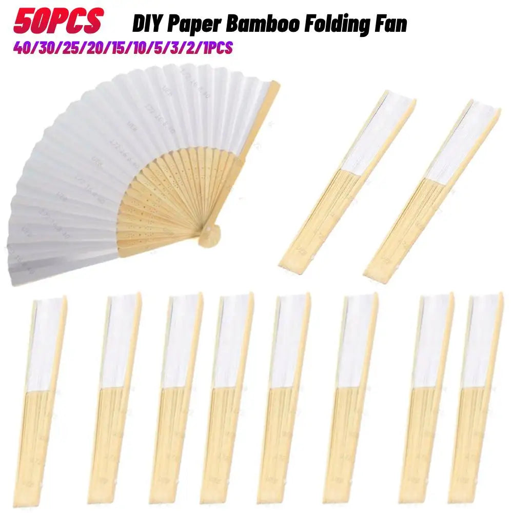 50/1pcs DIY Paper Bamboo Folding FanAdults Kid Hand Fans Calligraphy Painting Practice Blank White Fan for Wedding Room Decor TAVEN System LLC