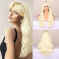 Color: Blonde - Blonde synthetic wig with straight bangs Ladies Cosplay wig High temperature silk wig set with big waves and long curly hair Taven