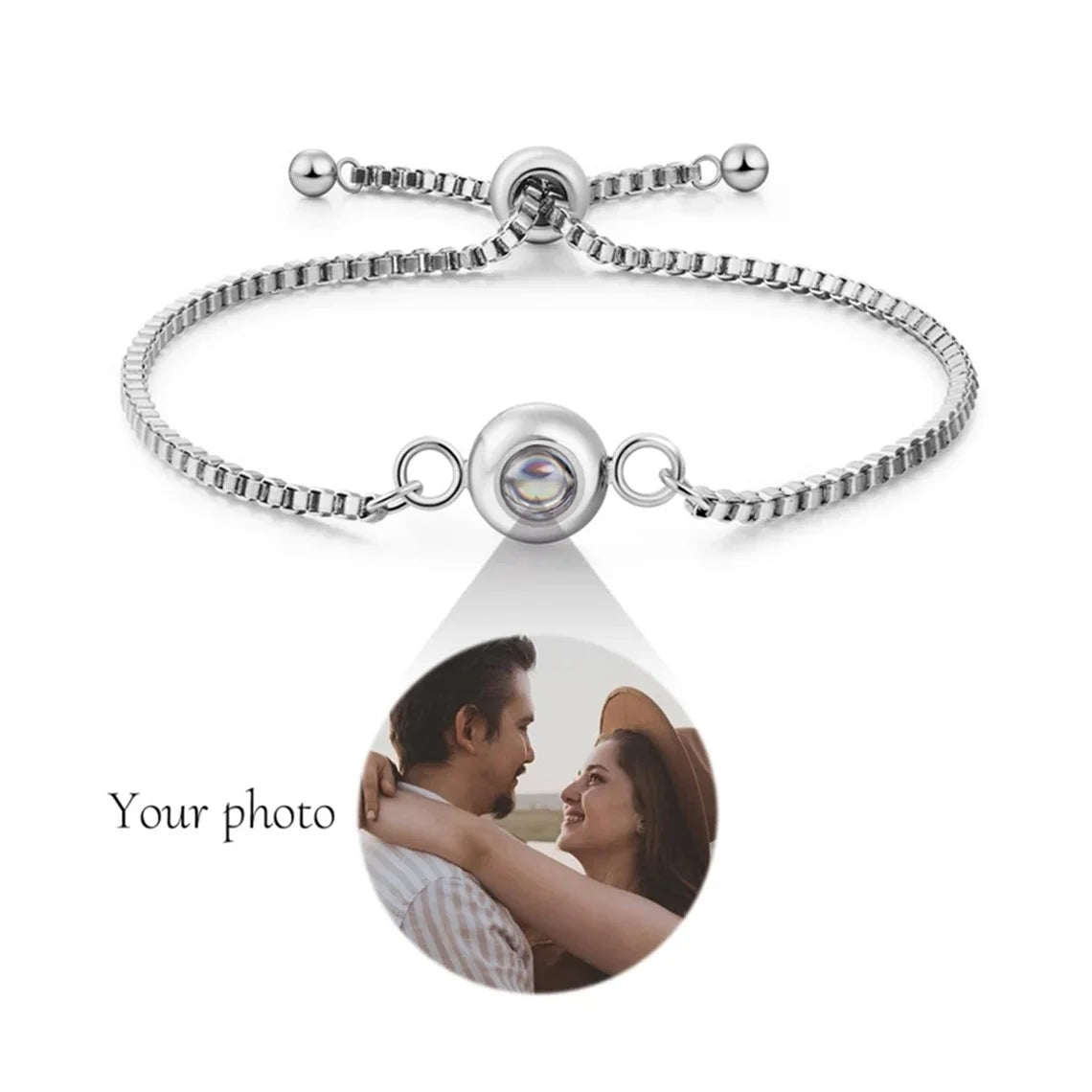 Custom Bracelet With Picture Inside Personalized Stainless Photo Projection Box Chain Bracelet Anniversary Memorial Jewelry Gift TAVEN System LLC