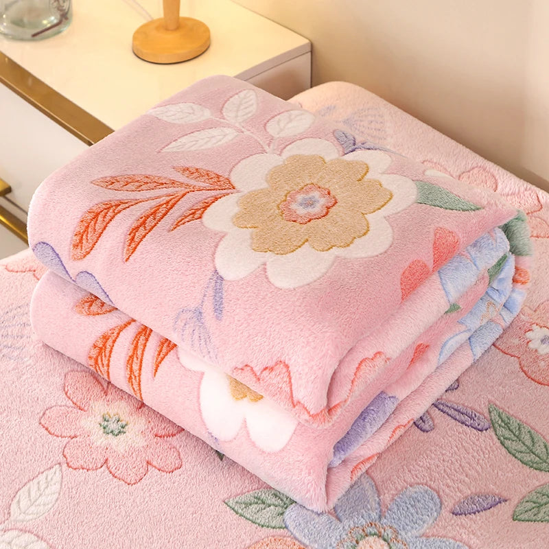 1pc Floral Style Warm Bedspread Fleece Blanket Plaid Travel Shawl Sofa Nap Blanket Home Bedsheet Manta 70X100cm Suitable For Pet TAVEN System LLC