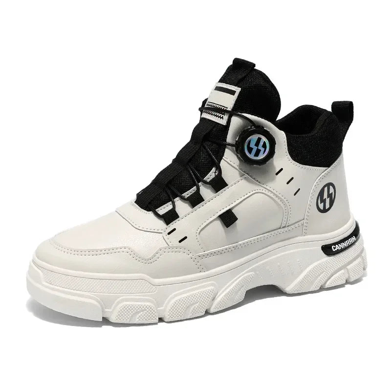 Autumn Men's Sneakers New Breathable Workwear Shoes Trendy Thick Soled Shoes Anti Slip White Casual Skateboard Shoes Ankle Boots TAVEN System LLC