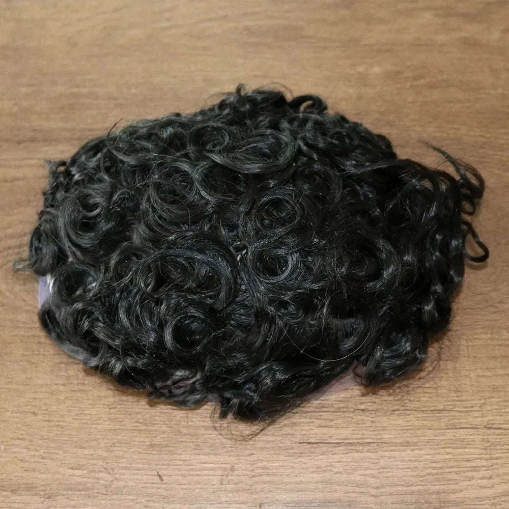 Toupee Color: 60R#, Toupee Density: 130%, Length: 6 inches, Toupee Size: 6x8, Toupee Design: free - 20MM Curly Brown Black Super Durable Mono Lace&Pu Mens Toupee Wig Human Hair 15mm Capillary Prosthesi Weave Replacement For Male Taven