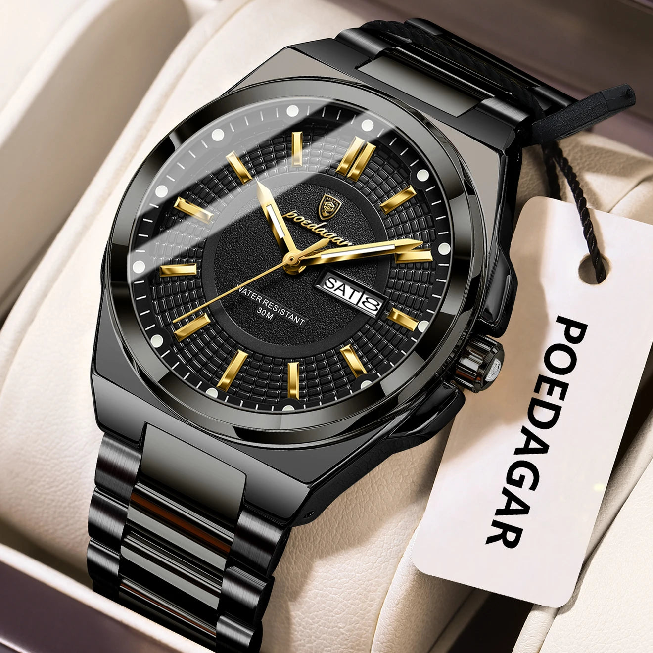 POEDAGAR Top Original Men's Watches Stainless Steel Waterproof Luminous Man Watch Date Week Classic Trendy Quartz Men Wristwatch - TAVEN System LLC