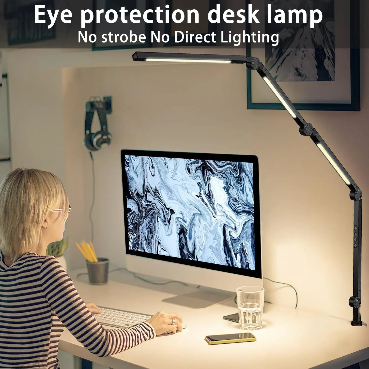 LED Desk Lamp with Clamp Flexible 4 sections Swing Arm Three light sources desk light, 4 Color Modes & 5 Brightness TAVEN System LLC