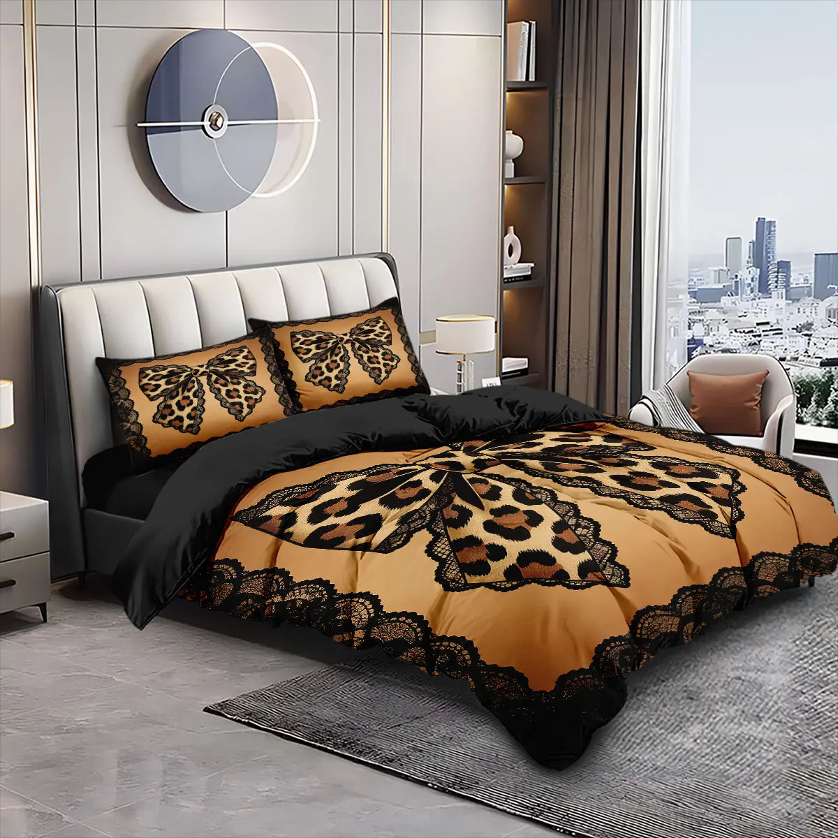 3pcs Leopard Print Butterfly Print Coreless Duvet Cover Set, Multi Size Bedding Decoration, Machine Washable TAVEN System LLC