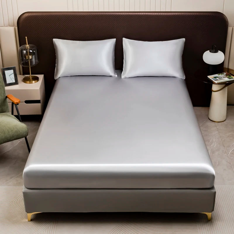 3Pcs Black Satin Fitted Sheet Solid Colour Twin Full Queen King Ice Silk Mattress Cover With Elastic Band Bed Sheet Pillowcases TAVEN System LLC