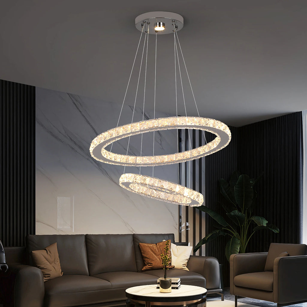 Modern Led  Pendant Light Luxury Crystal Rings Dimmable Chandelier Hanging Lustre Ceiling Lamp Living Dining Room Decor Fixture TAVEN System LLC