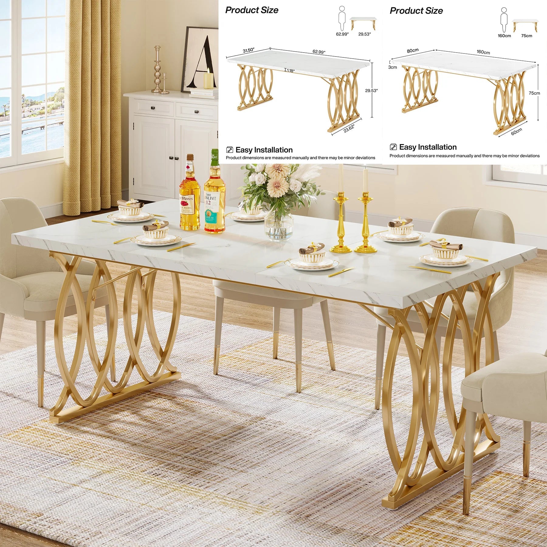 Tribesigns 63 Inch Faux Marble Dining Table TAVEN System LLC