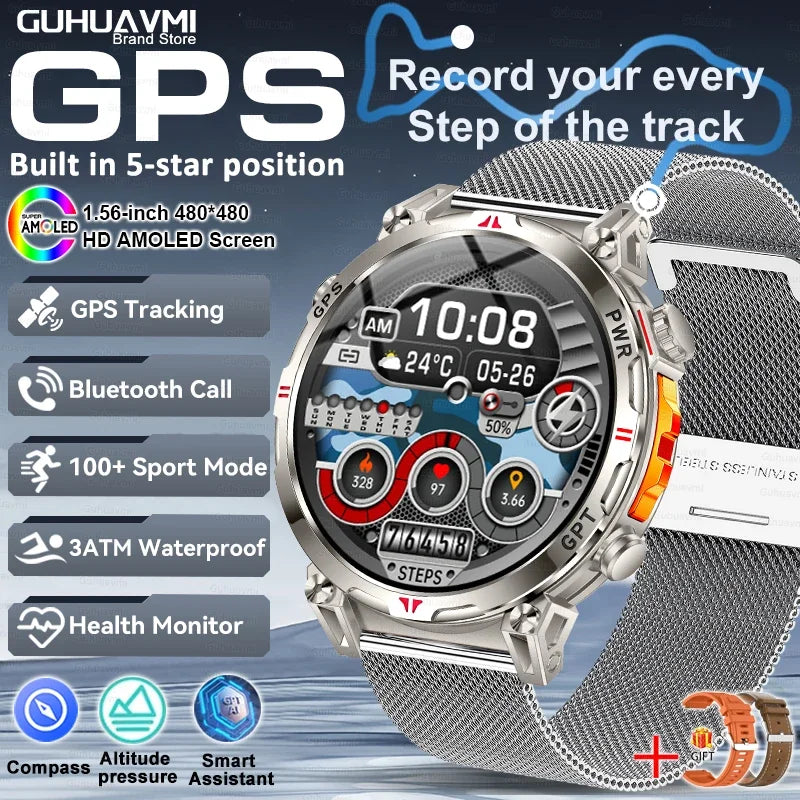 Smart Watches 1.56" AMOLED Screen GPS Fitness Tracking Compass 3ATM 650Mah Call 100+ Sports Smartwatch AI GPT For Android iOS - TAVEN System LLC