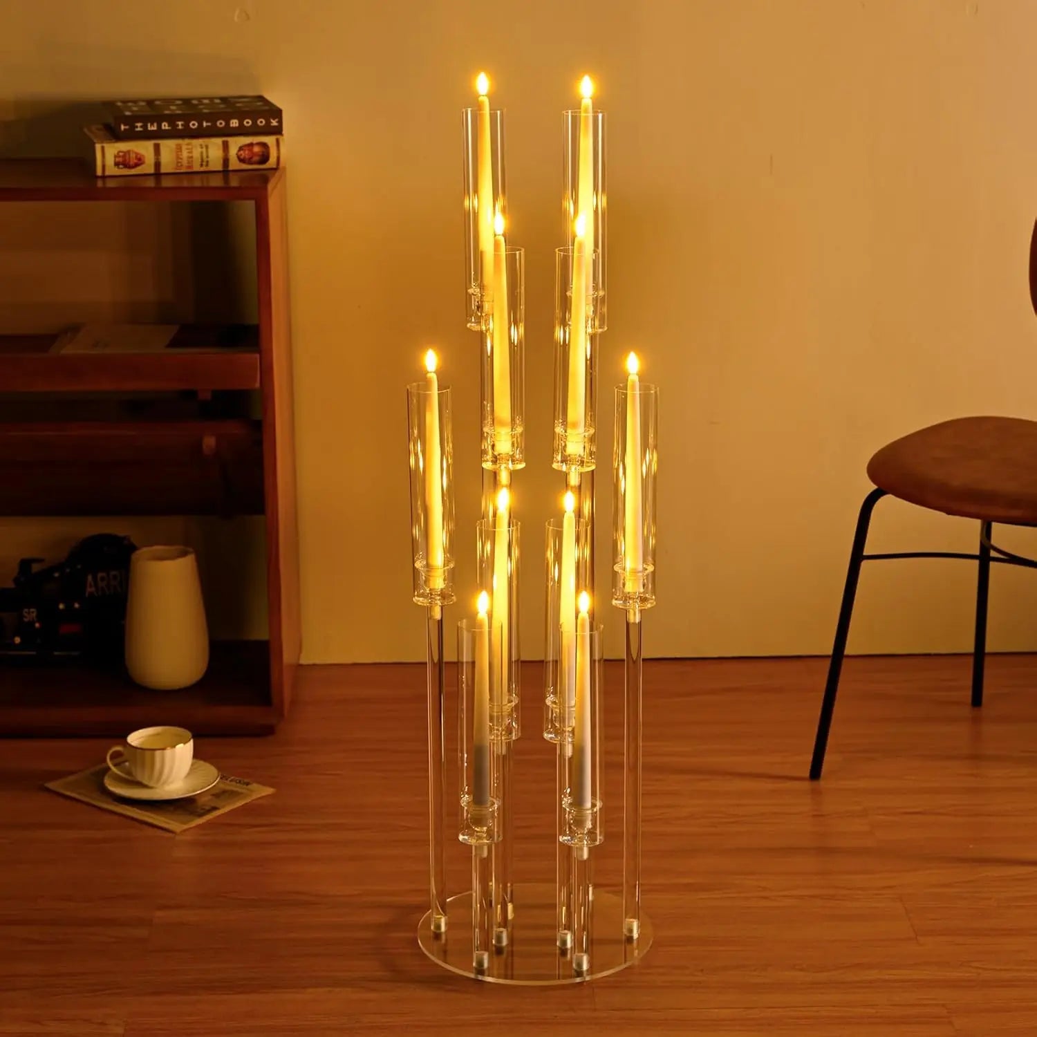 10Pcs Acrylic Floor Candelabra 10 Arm Candelabra Centerpiece for Wedding Clear Candle Centerpieces with AcrylicTaper Candlestick TAVEN System LLC