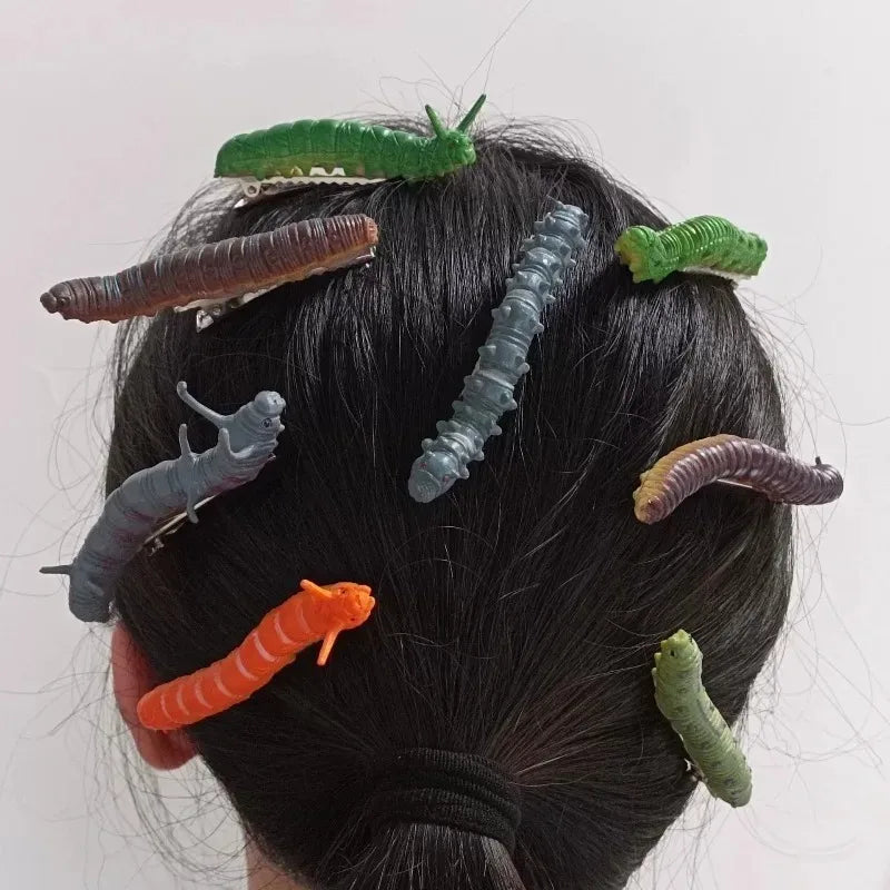 1/10pcs 3D Caterpillar Hair Clips Novelty Insect Hairpins Halloween Prank Toys Creepy Crawlers Headwears Cosplay Adults Party TAVEN System LLC