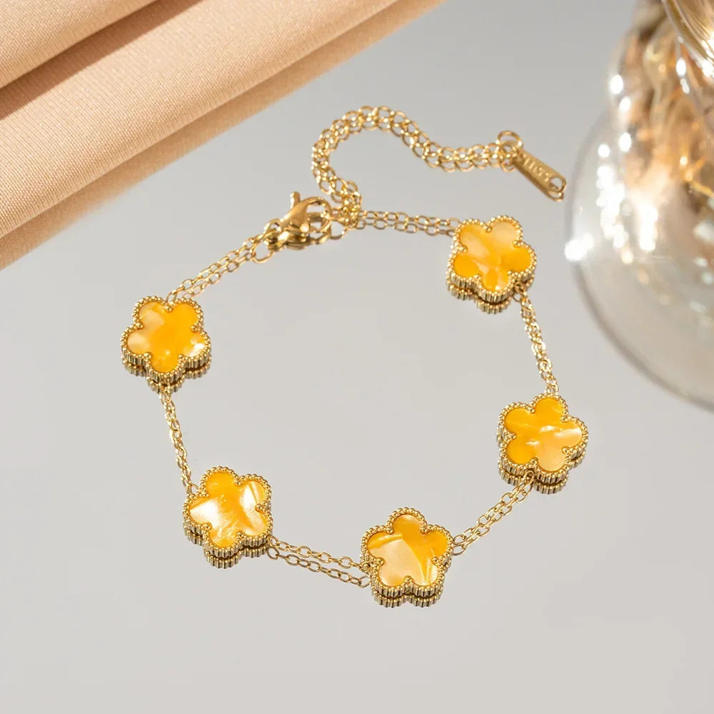 Adjustable Stainless Steel Bracelet for Women Classic Luxury Five Flower Design Fashionable Party Jewelry Gift TAVEN System LLC