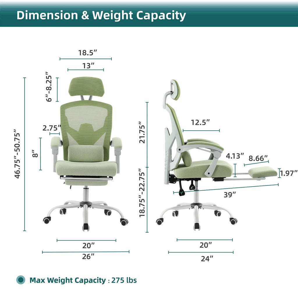 JHK Ergonomic Reclining Mesh Office Chair with Footrest & Headrest TAVEN System LLC
