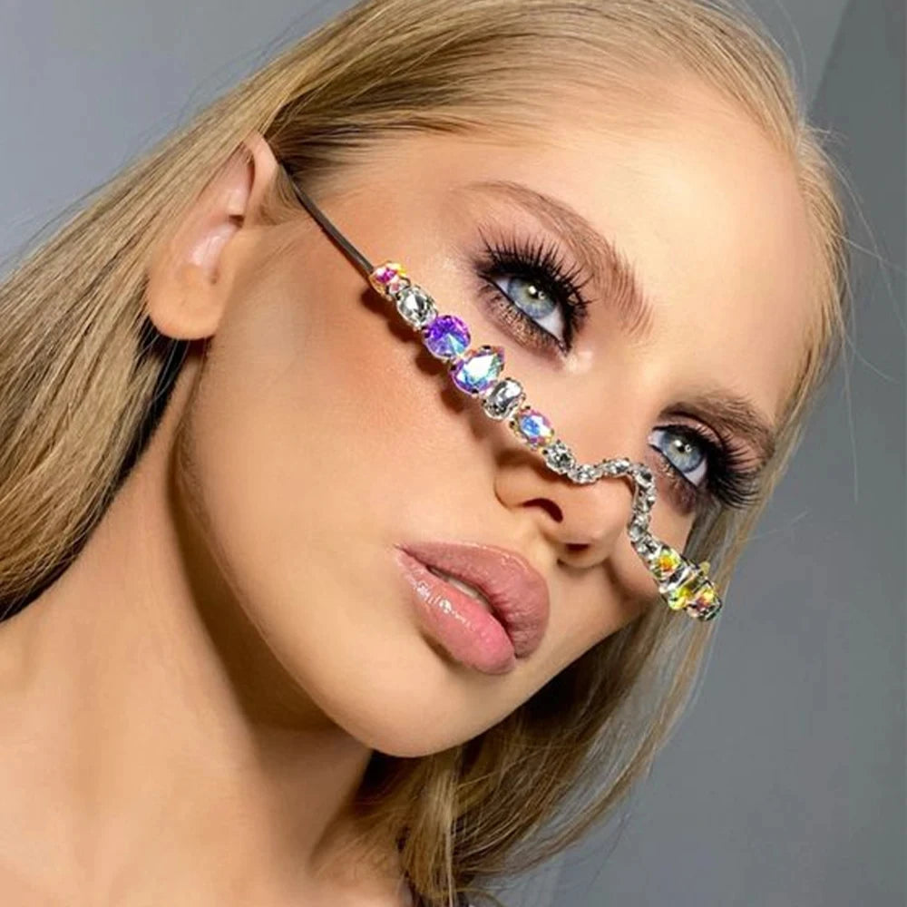 Rave Geometric Rhinestone Eyeglasses Frames Face Decoration for Women 2023 Luxury Designer Crystal Face Jewelry Frames No Lenses TAVEN System LLC