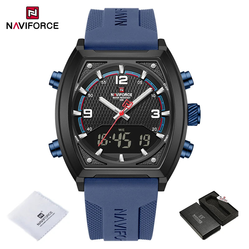NAVIFORCE Men's Watch Business Simple Original Quartz Watches for Man Waterproof Luminous Silica Band Quartz Analog LCD Display - TAVEN System LLC