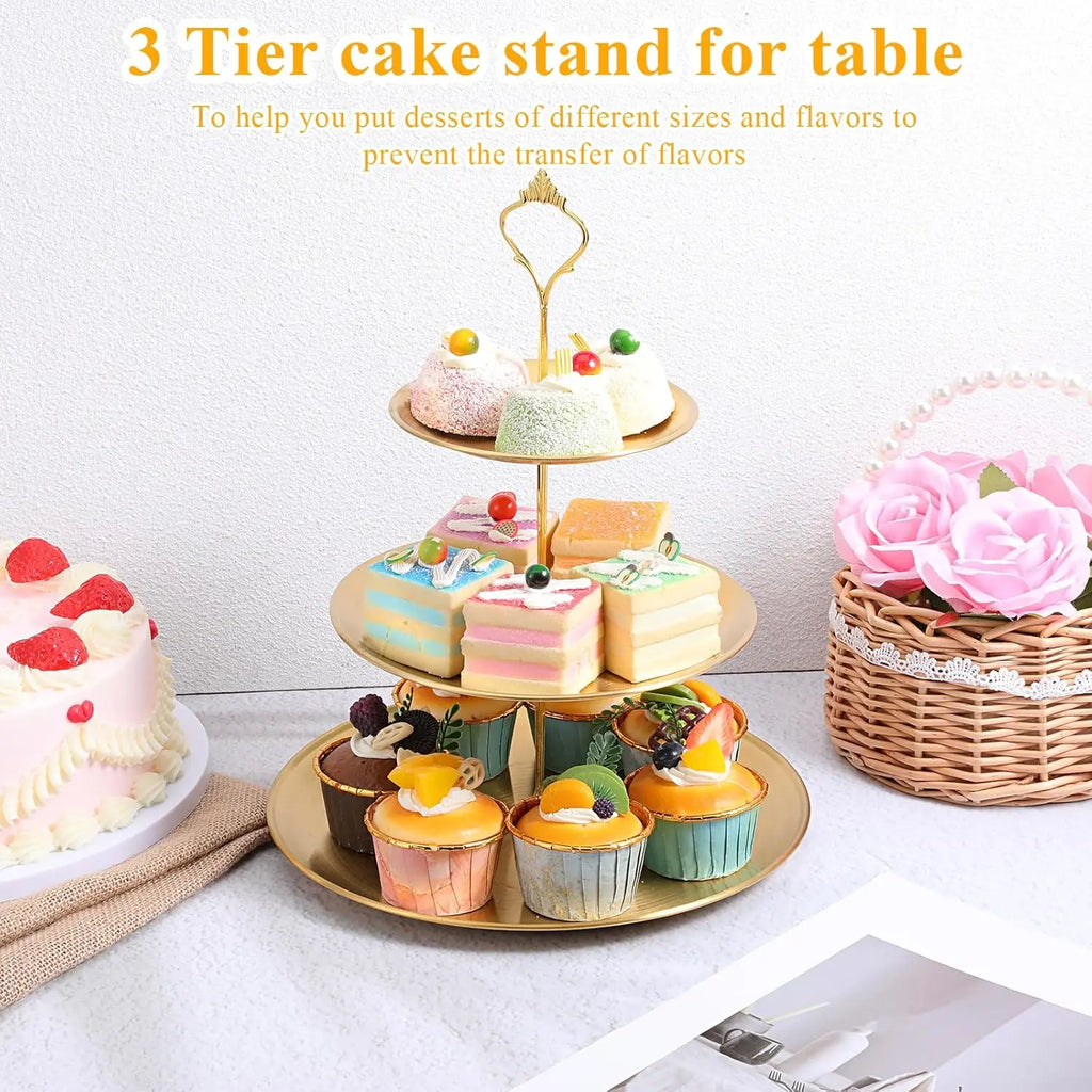 Wedding Gold 3-Tier Cake Stand - Luxury Dessert Display Rack for Bridal Shower Birthday Festival Celebration TAVEN System LLC