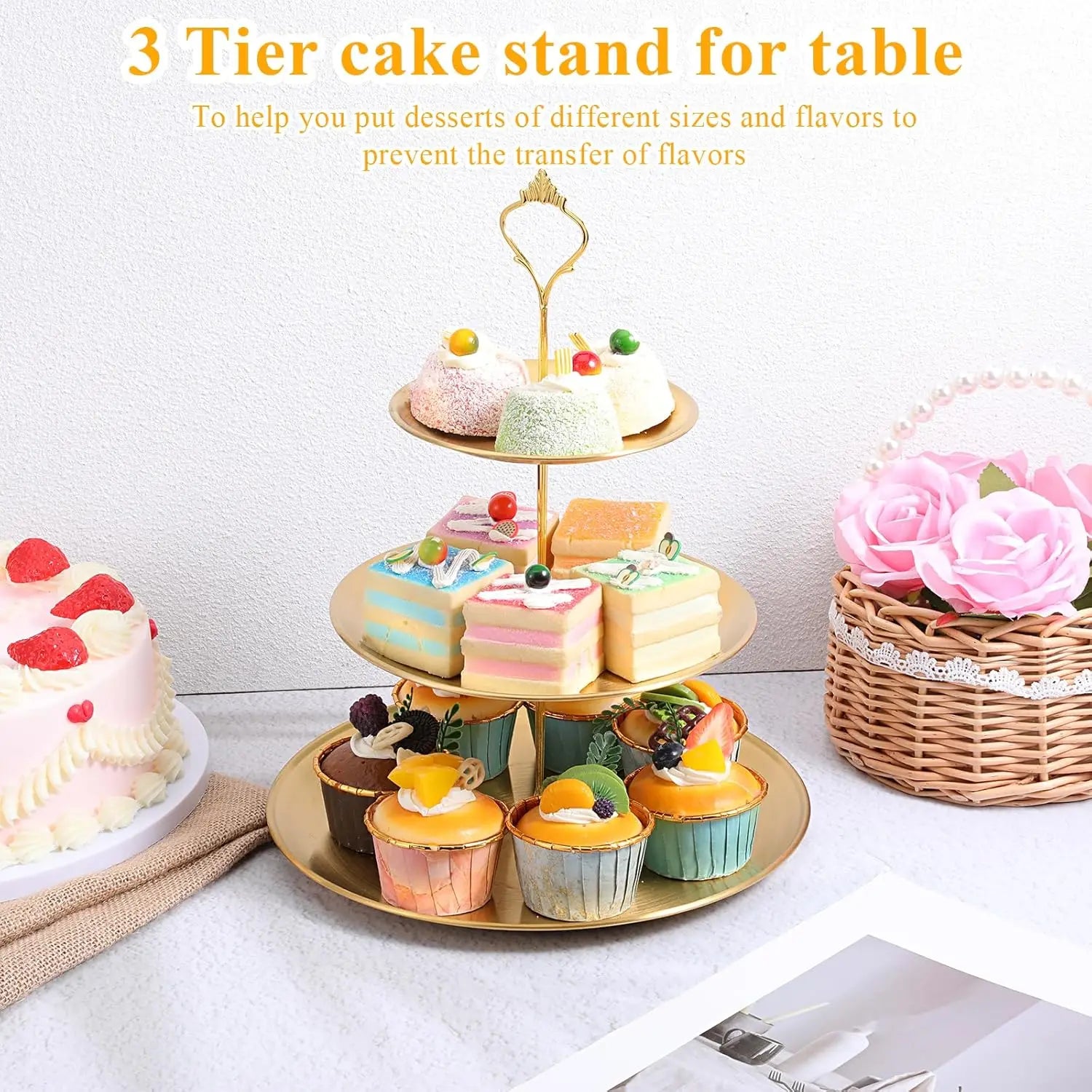 Wedding Gold 3-Tier Cake Stand - Luxury Dessert Display Rack for Bridal Shower Birthday Festival Celebration TAVEN System LLC