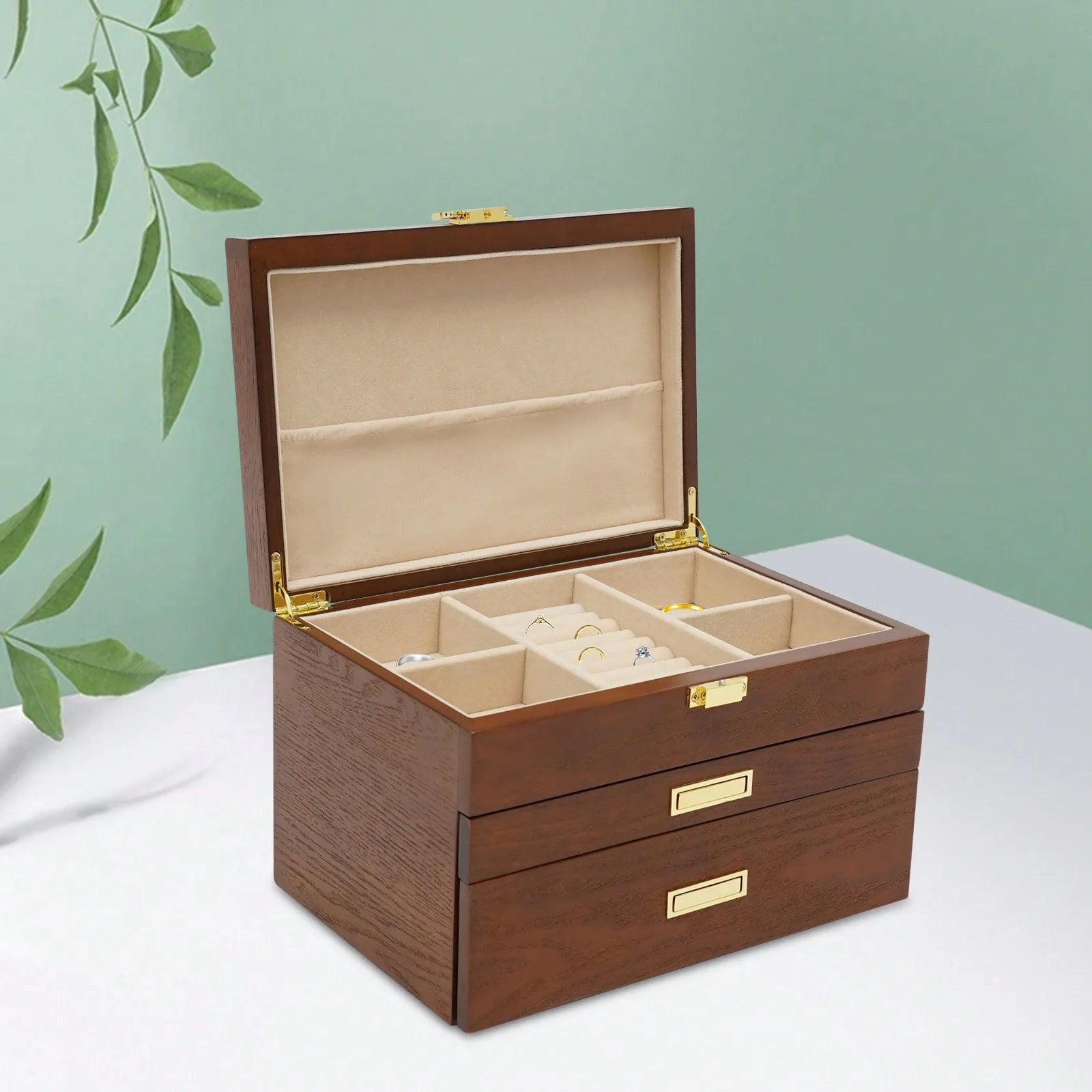 Black Walnut /Brown / White Wood Organizer Jewelry and Watch Display Case Storage Box Convenient TAVEN System LLC