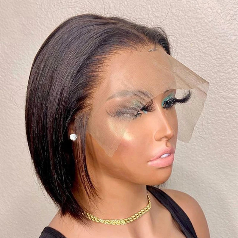 Glueless straight bob human hair lace front wig