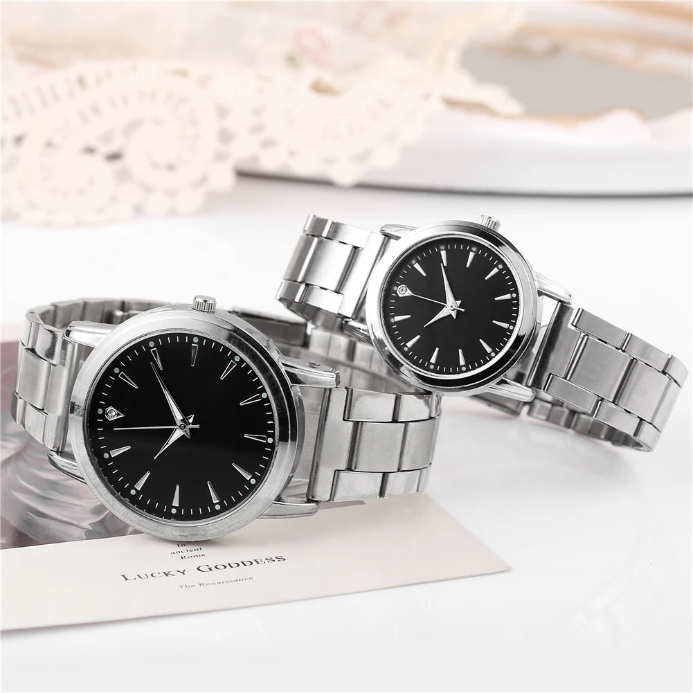 2PCS Couple's Watches Men Business Watch Fashion Analog Women Quartz Watch (Without Box) - TAVEN System LLC