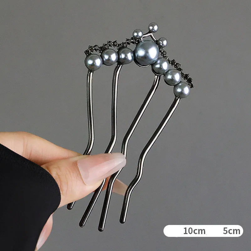 Zircon Pearl U Shaped Hair Stick Chinese Hanfu Bun Hair Clip TAVEN System LLC
