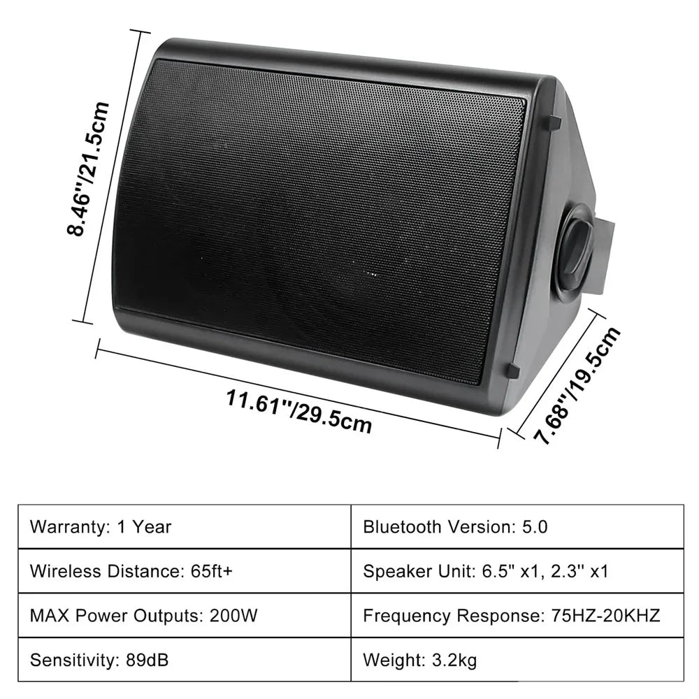 Herdio 6.5 Inch 800W Outdoor Bluetooth Speakers Waterproof HD Digital Stereo Effect Wall Mounted Sound System For Patio 2 Pairs TAVEN System LLC