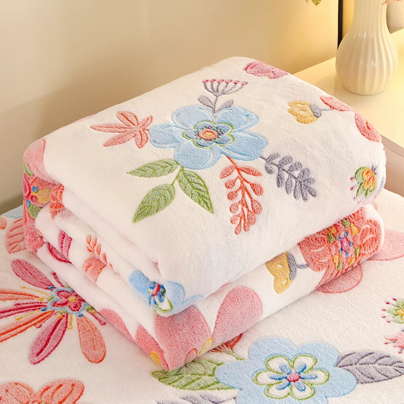 1pc Floral Style Warm Bedspread Fleece Blanket Plaid Travel Shawl Sofa Nap Blanket Home Bedsheet Manta 70X100cm Suitable For Pet TAVEN System LLC