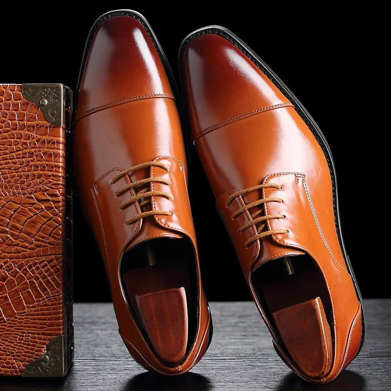 Classic Man Retro Derby Leather Shoes Lace Up Mens Business Dress Office Shoe Fashion Wedding Party Suit Oxfords British Style TAVEN System LLC
