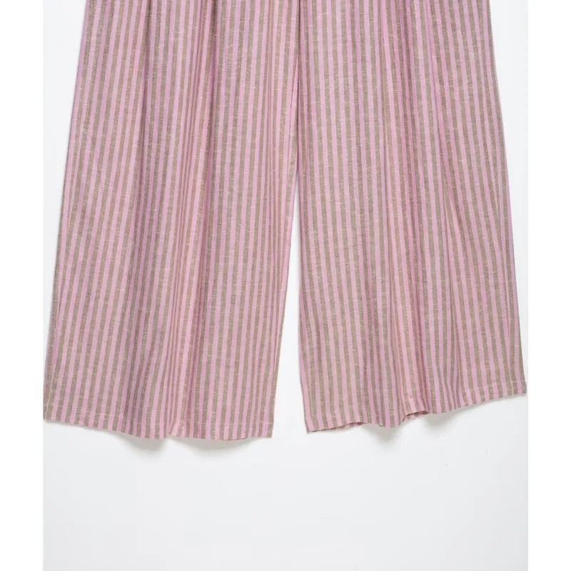 Women's Striped Pants 2026 New Summer Mid-waist Lace Up Pleats Casual Female Fashion Vintage Wide-leg Pants TAVEN System LLC