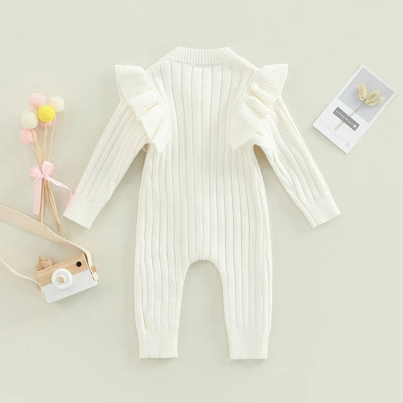 Baby Girl Knitted Long Sleeve Button Romper Spring Outfit