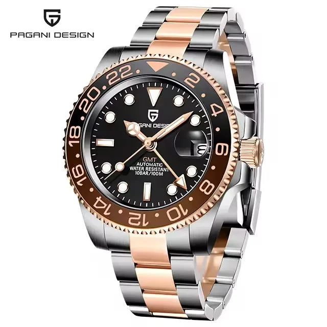 PAGANI DESIGN 40MM Black Gray Dual Tone Automatic Mechanical GMT WATCH Sapphire Glass Stainle Steel Sports luminous Watches men - TAVEN System LLC