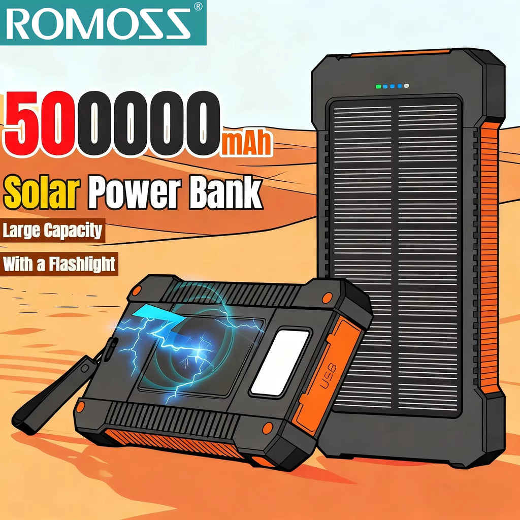 ROMOSS 120W 500000mAh Solar Power Bank Portable Large Capacity Super Fast Charging Outdoor External Battery for iPhone 17/16/15 - TAVEN System LLC