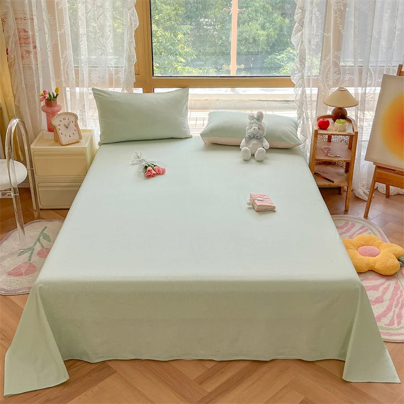 Japanese Style 100% Cotton Plaid Bed Sheet Soft Skin Friendly Flat Sheet or Sheet and Pillowcases Set Queen King Size Bedspreads TAVEN System LLC