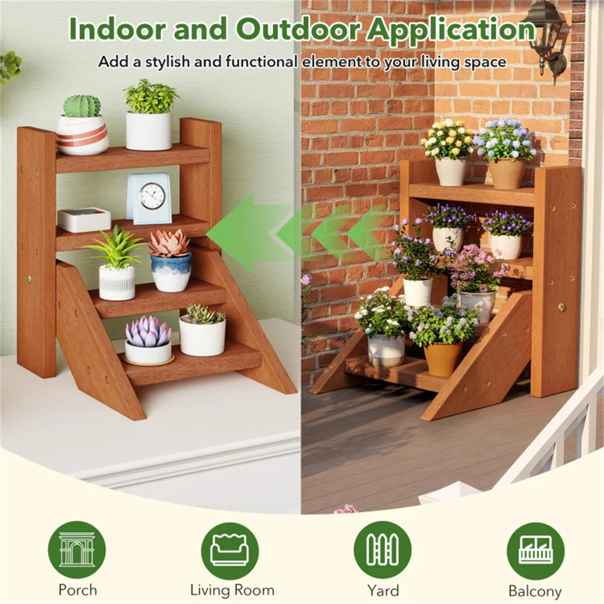 4 tier wooden plant stand for succulents balcony and desktop