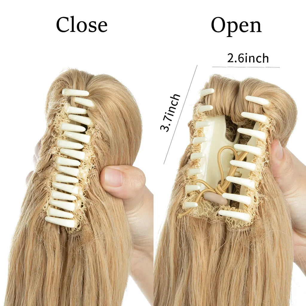 Color: P18/22, Bulk Buy: 1pc, Stretched Length: 14inches - Synthetic Claw Clip In Ponytail Hair Extensions Wavy Hairpiece 14" Fake Blonde Black Hair False Pigtail With Elastic Band Taven