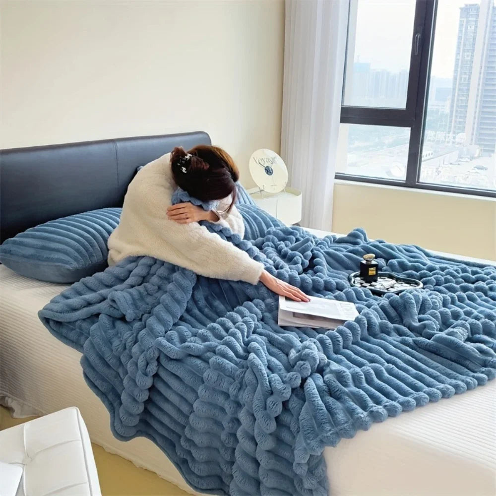 Soft & Delicate  Blanket Large Plush Ribbed Throw Warm Cozy Anti-Static Sofa Blanket Lightweight Bed Blanket Multi-Functional TAVEN System LLC