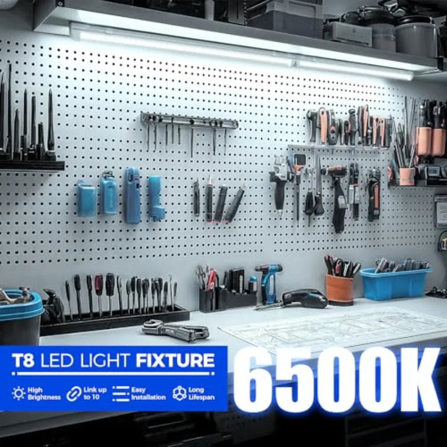 LED Shop Light 2Feet, 20W 3000LM, T8 LED Light Fixture, Clear Cover, Ceiling and Utility Linkable Tube Lights for Room, Garage, TAVEN System LLC