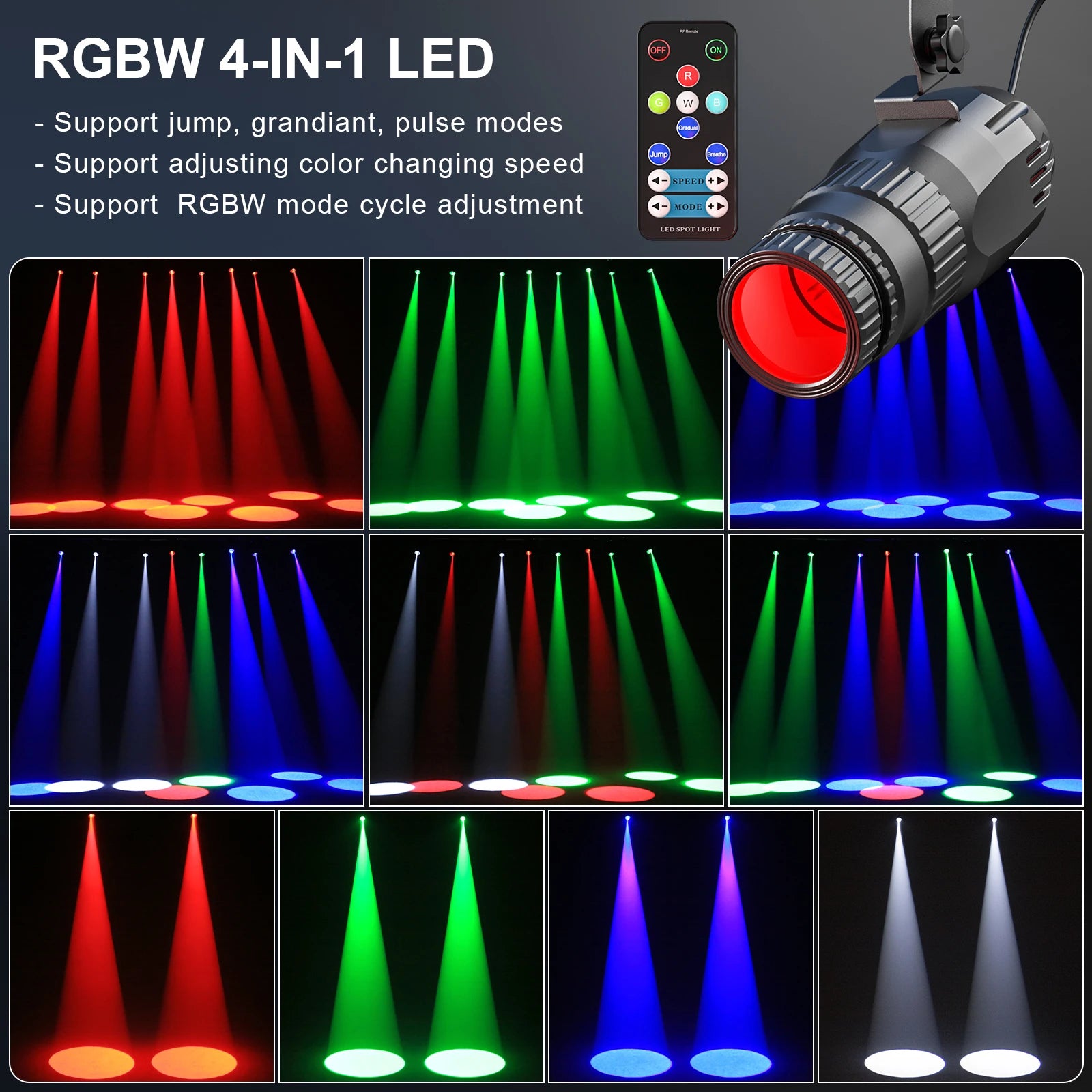 Yiflamefly 10W RGBW LED Pinspot Stage Light With Remote Manual Focus Mini Pinspot Light For DJ Disco Party Bar Club Show Wedding TAVEN System LLC