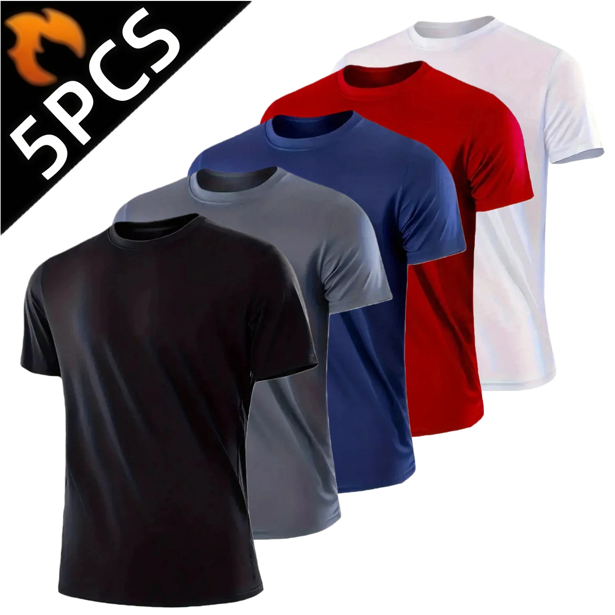5Pcs Men's Quick Dry Basic Short Sleeve Gym Running Street Outdoor Exercise Sport Shirt Tops Lightweight TAVEN System LLC